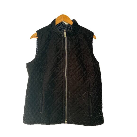Equestrian Jackets & Blazers - Black Velour Quilted Reversible Vest‎ Zip L Equestrian Old Money Quiet Luxury